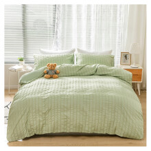 (Green, Double) Seersucker Stripe Textured Duvet Cover Sets, Solid Color Soft Bedding Sets with Zipper Closure and Corner Ties