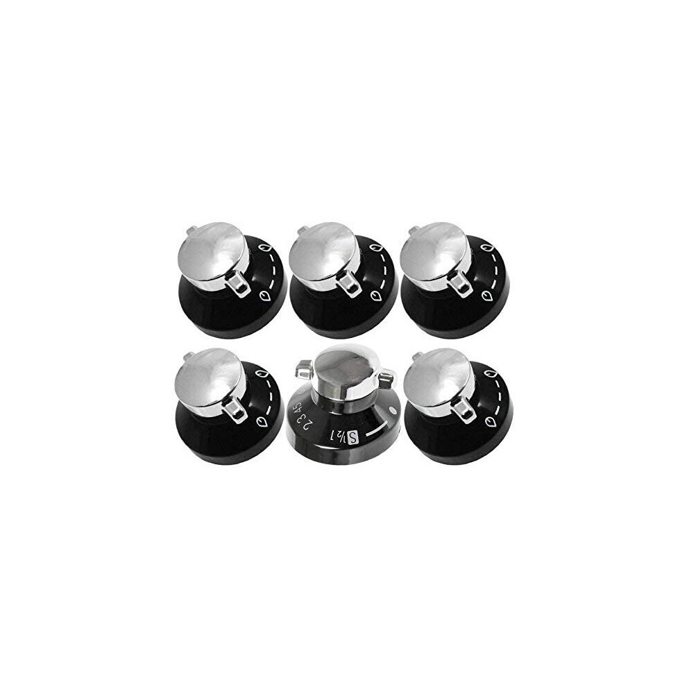 DIPLOMAT Oven Knob ADP5323 ADP5404 ADP5603 ADP5633 Gas Hob Cooker Knob Control Switches (Black / Silver, Pack Of 6)