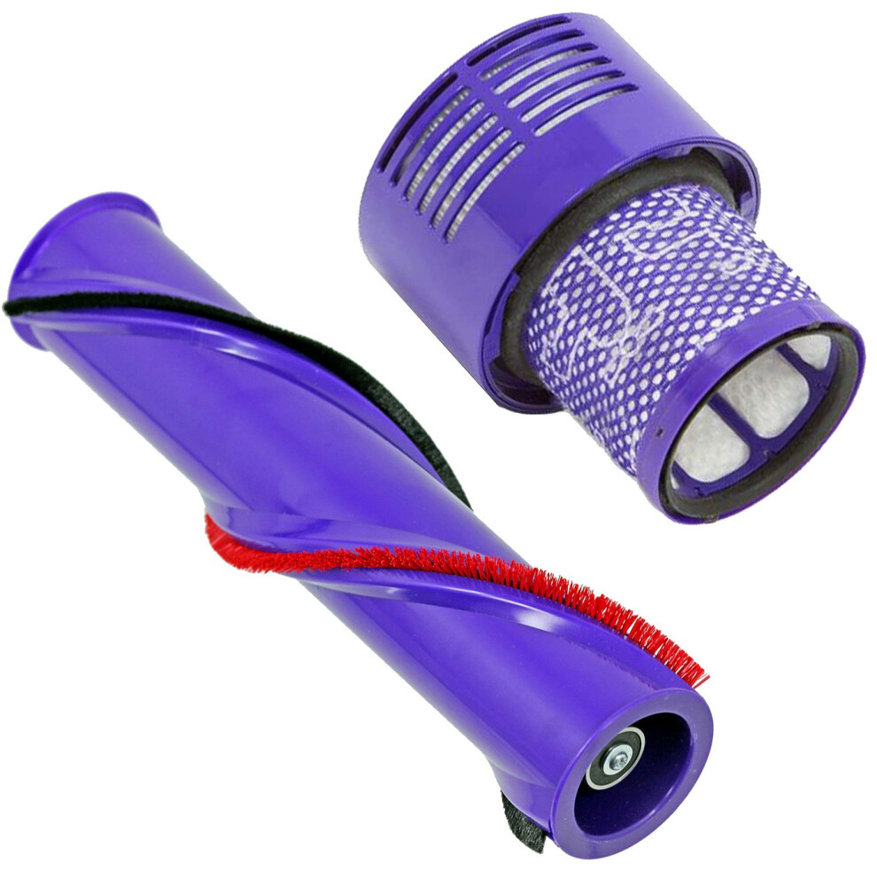 Spares2go Brushroll Bar + Washable Filter For Dyson V10 Sv12 Cyclone Cordless Vacuum Brush Roll Roller 237Mm