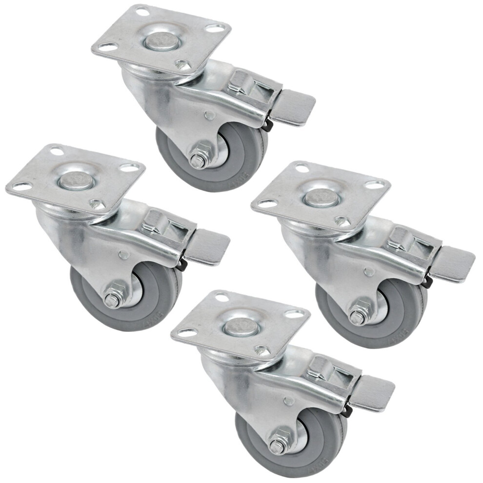 50mm Castor Wheels Trolley Furniture Swivel Caster Small Heavy Duty Braked x 4