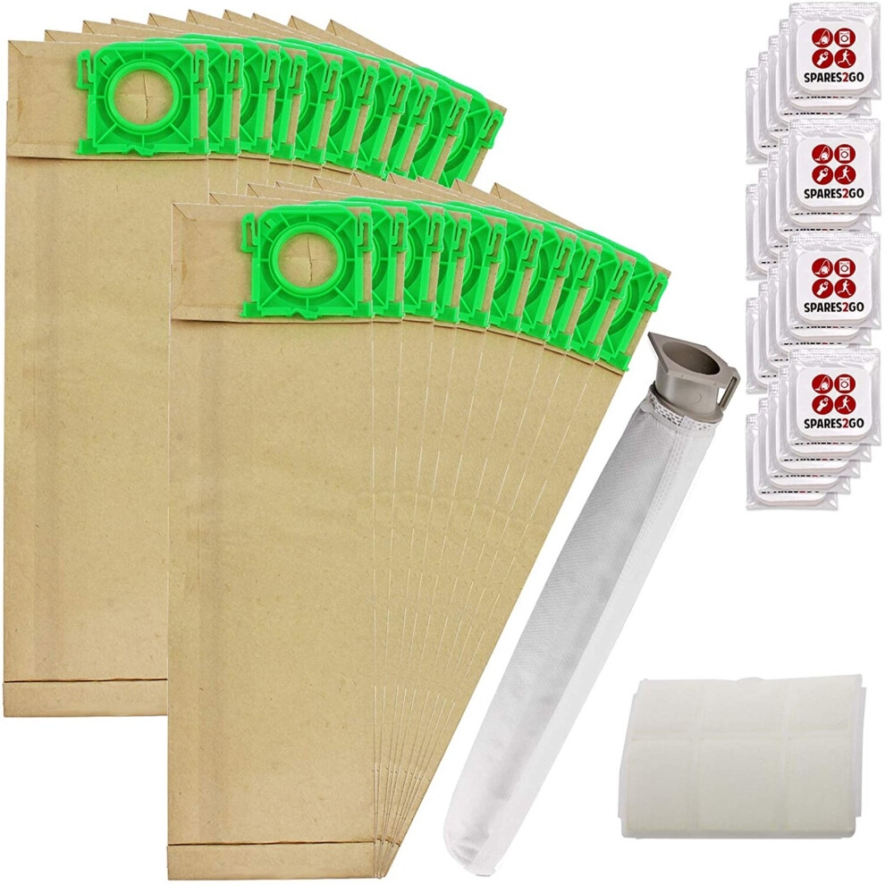 Spares2go Dust Bags Filter Service Kit For Sebo X1 X2 X3 X4 X5 Extra & C1 C2 C3 Series Vacuum Cleaner (20 Bags, 2 Filters) + 20 Tab Fresheners