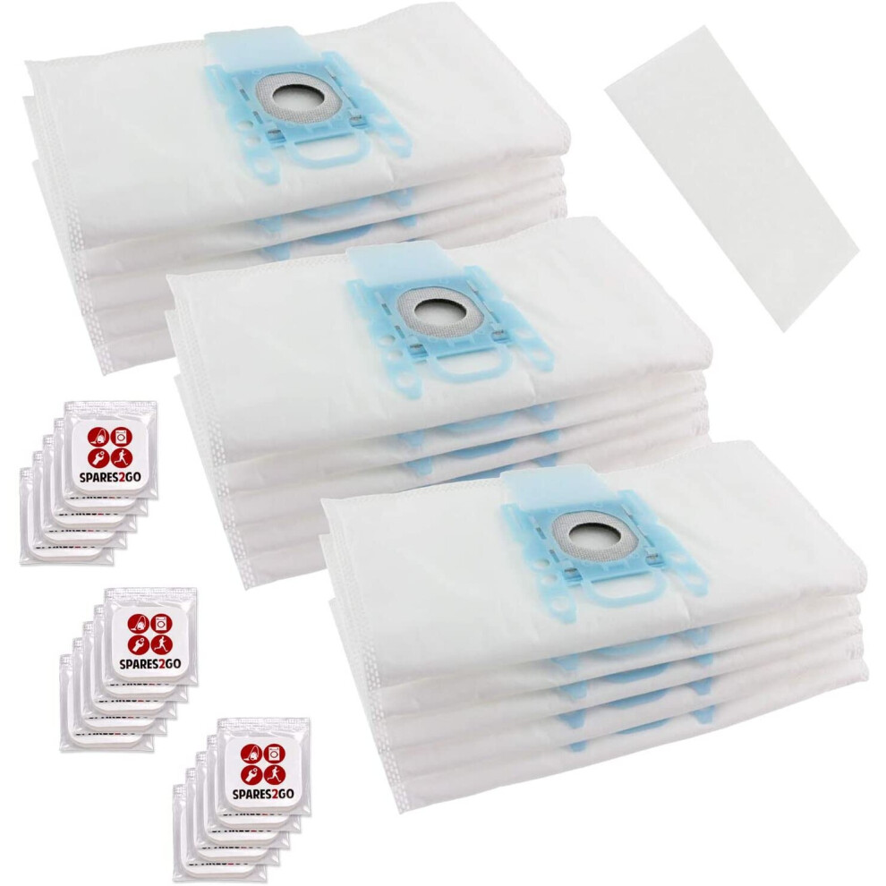 Spares2go Dust Bags For Siemens Vacuum Cleaners Cloth Multi Layer (Pack Of 15 + 3 Filters) + 15 Fresheners Tabs