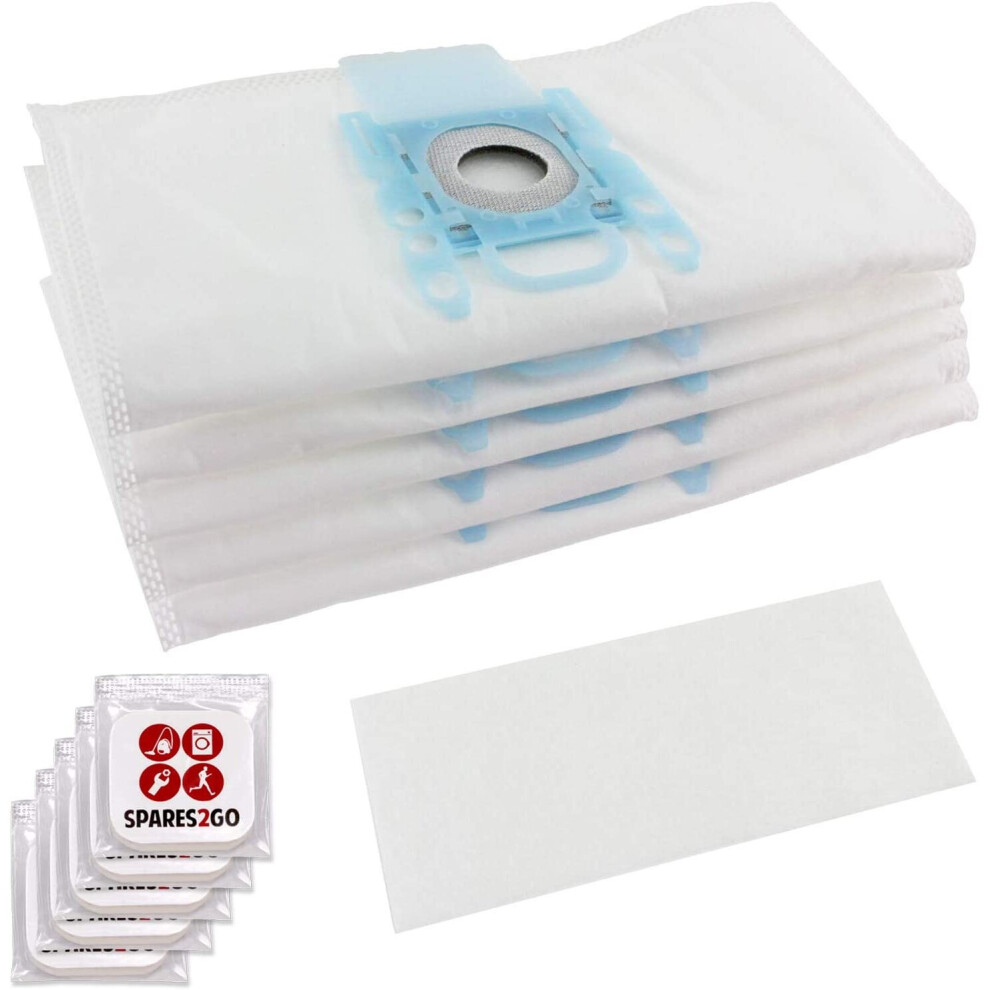 Spares2go Dust Bags For Siemens Vacuum Cleaners Cloth Multi Layer (Pack Of 5 + Filter) + 5 Fresheners Tabs