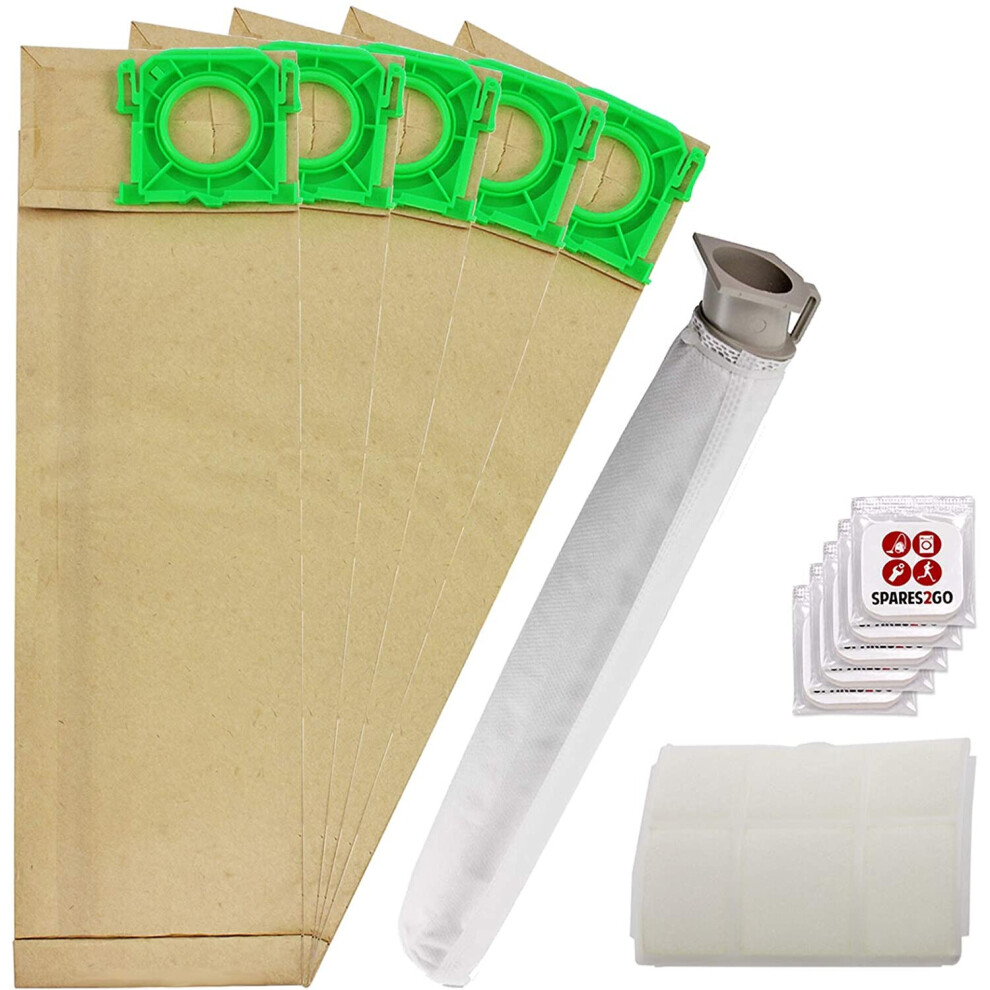 Spares2go Dust Bags Filter Service Kit For Sebo X1 X2 X3 X4 X5 Extra & C1 C2 C3 Series Vacuum Cleaner (5 Bags, 2 Filters) + 5 Tab Fresheners