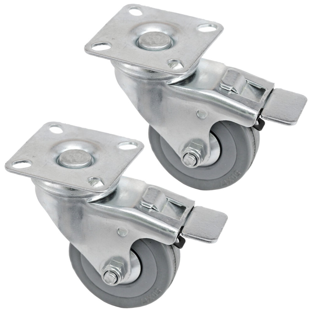 50mm Castor Wheels Trolley Furniture Swivel Caster Small Heavy Duty Braked x 2