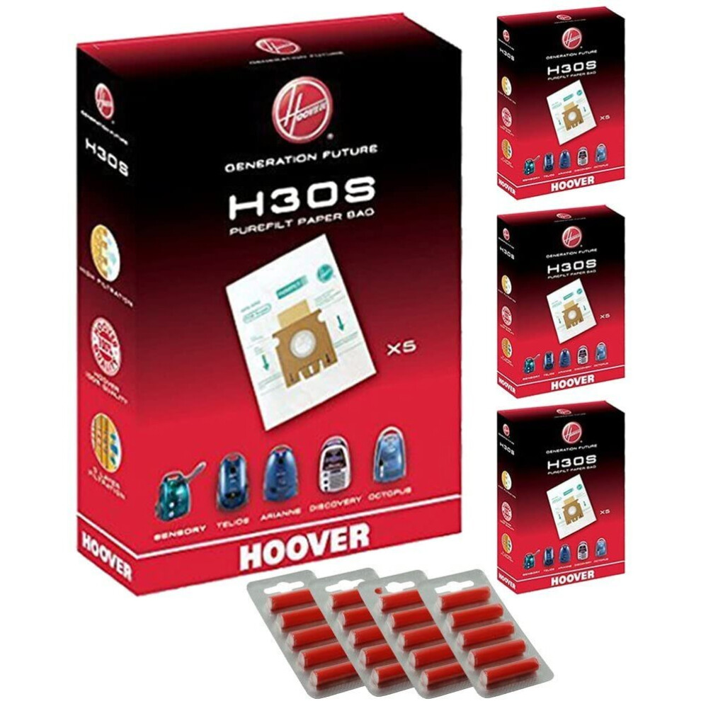 Hoover Vacuum Cleaner H30s Telios Arianne Sensory Discovery Octopus Dust Bag Genuine 09178278 (Pack Of 4) + 20 Fresheners