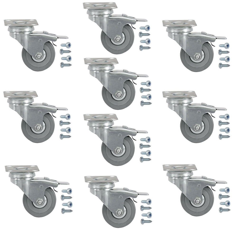 50mm Castor Wheel Trolley Furniture Swivel Caster Braked 10 x Wheels + Screws