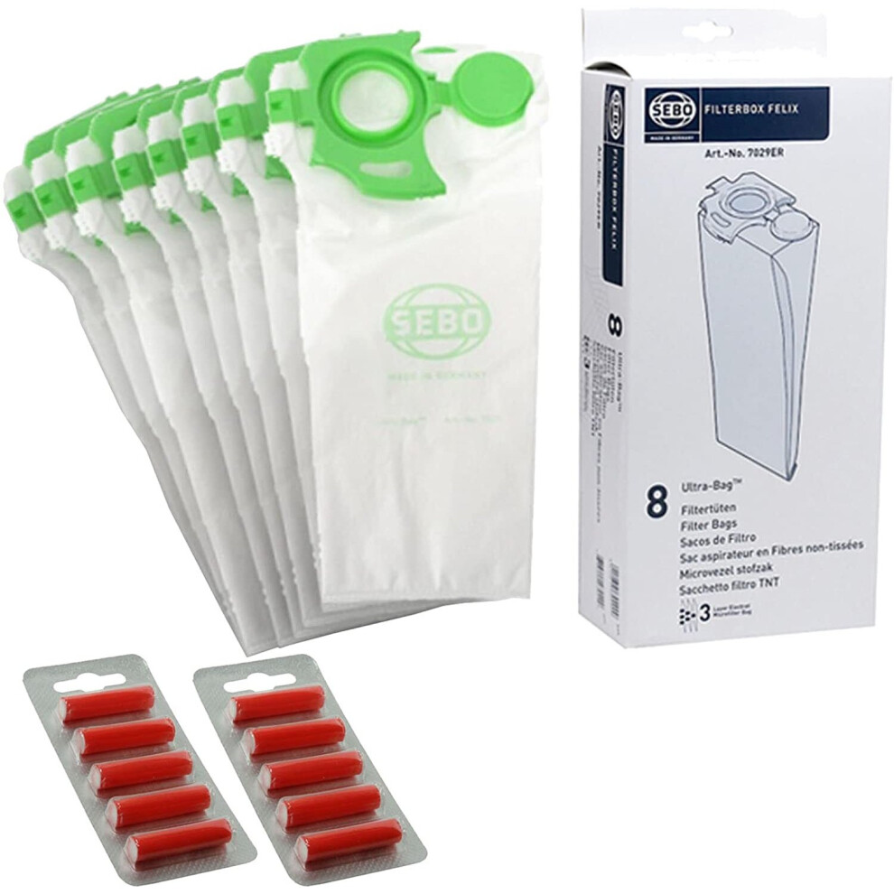 Sebo Vacuum Cleaner Dust Bags Genuine Felix Ultrabag 7029Er (Pack Of 8) + 10 Fresheners