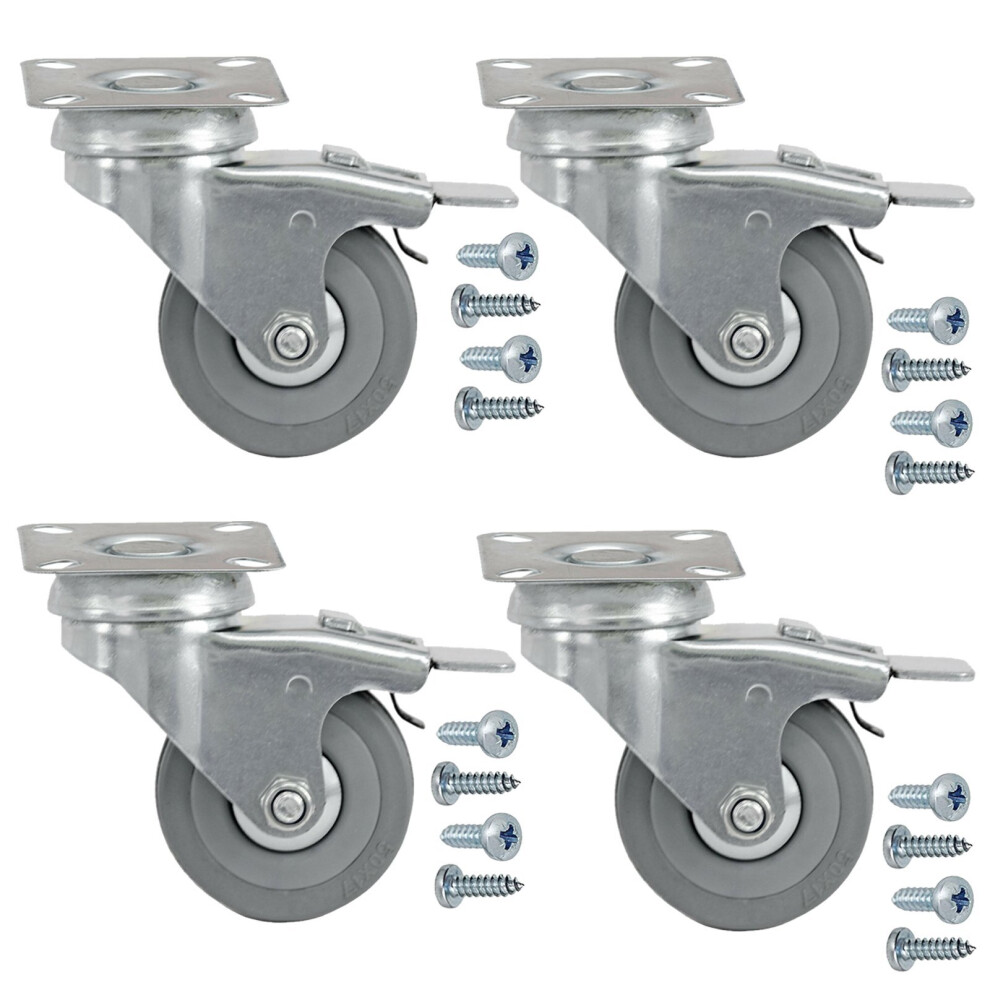 50mm Castor Wheel Trolley Furniture Swivel Caster Braked 4 x Wheels + Screws