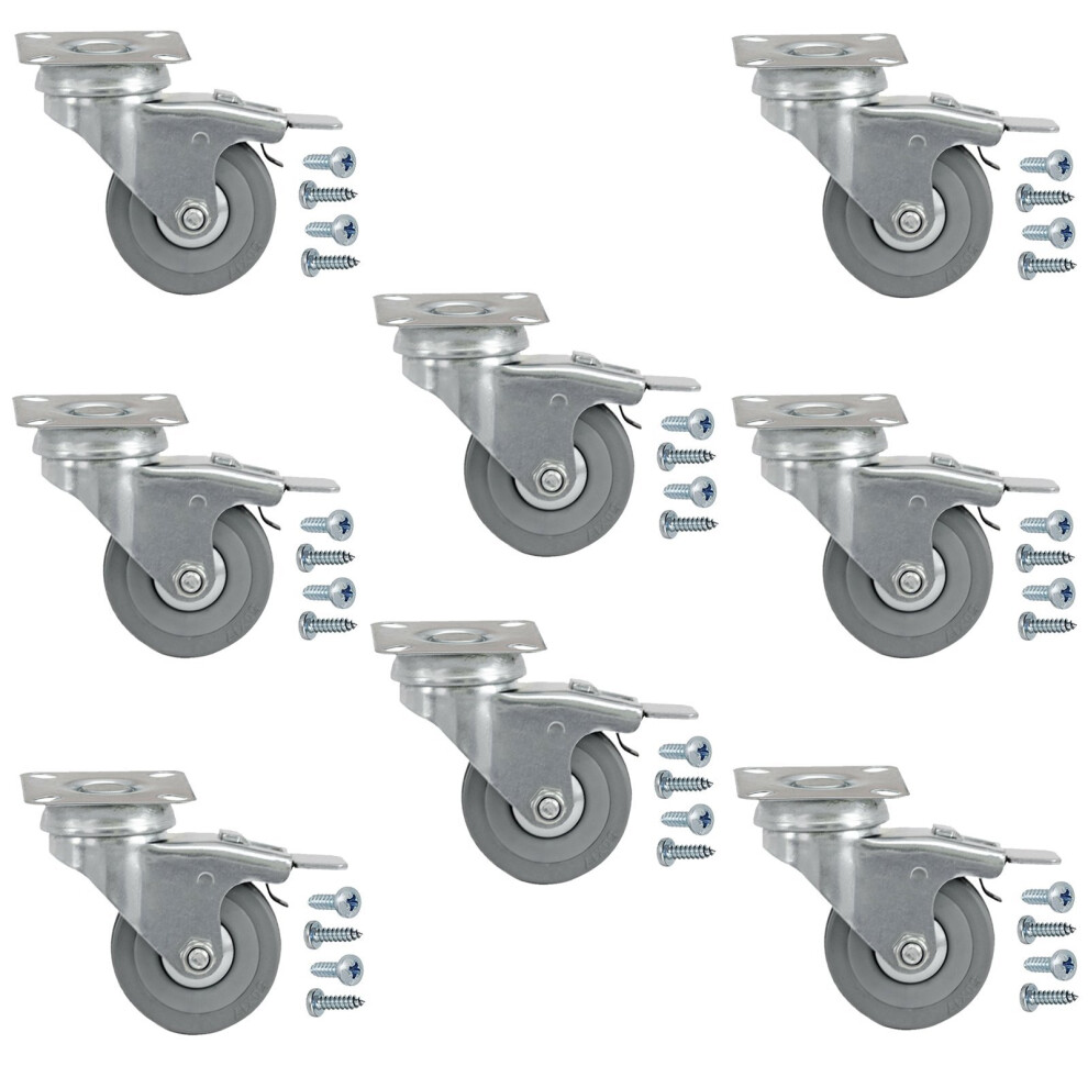 50mm Castor Wheel Trolley Furniture Swivel Caster Braked 8 x Wheels + Screws