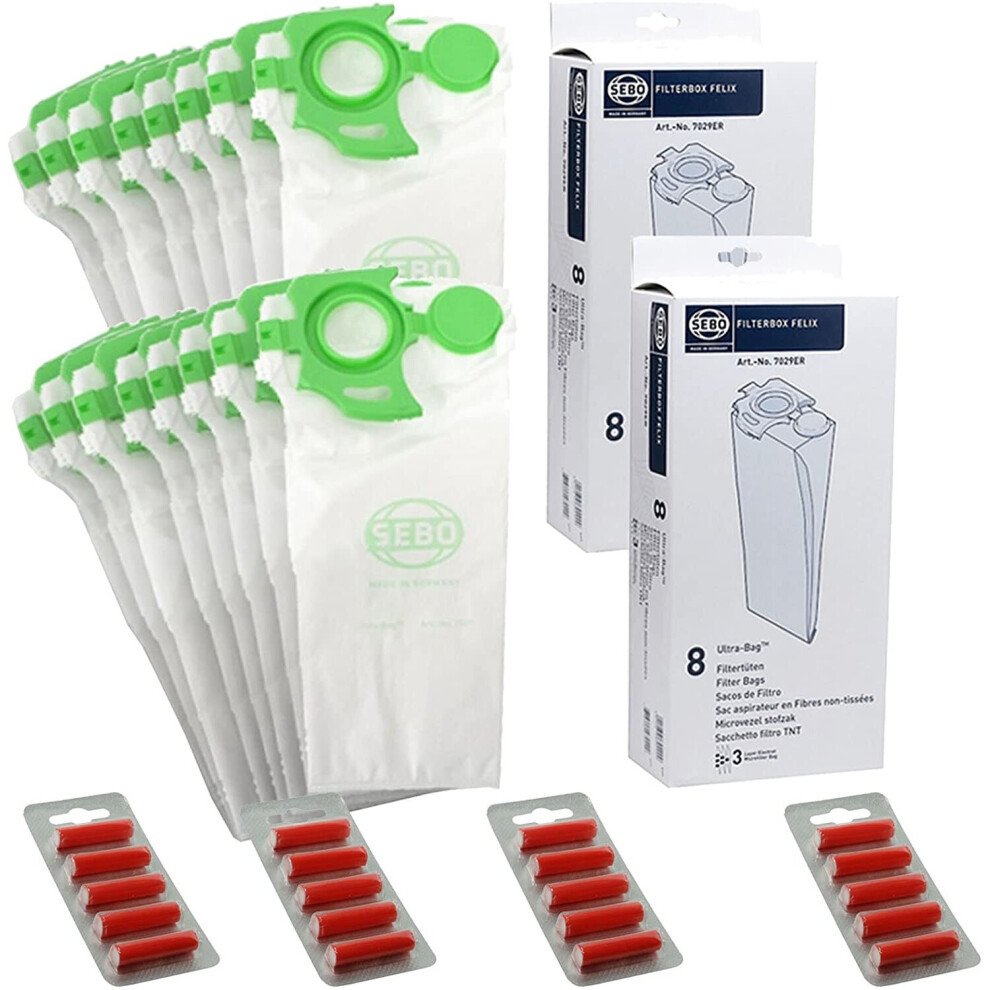 Sebo Vacuum Cleaner Dust Bags Genuine Felix Ultrabag 7029Er (Pack Of 16) + 20 Fresheners