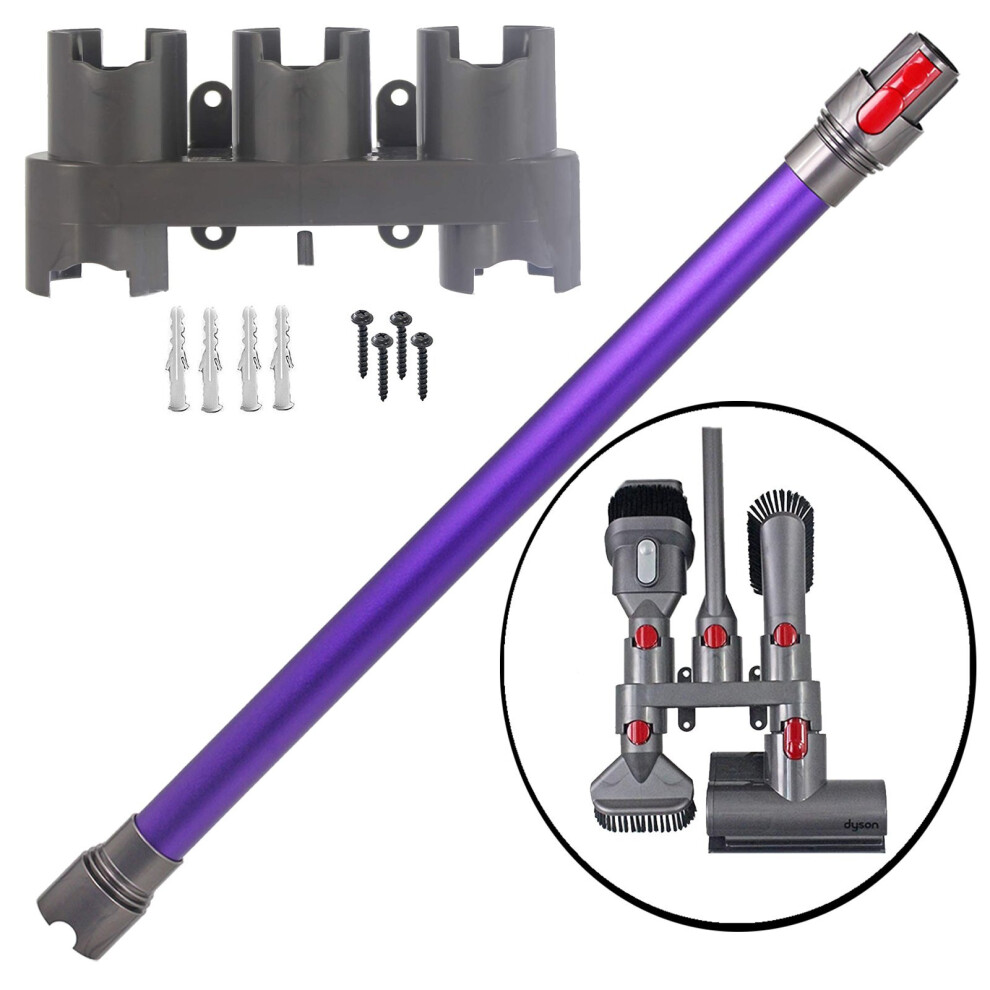 Purple Rod Wand Tube Pipe for Dyson V8 SV10 Vacuum + Wall Mount Tool Holder Rack