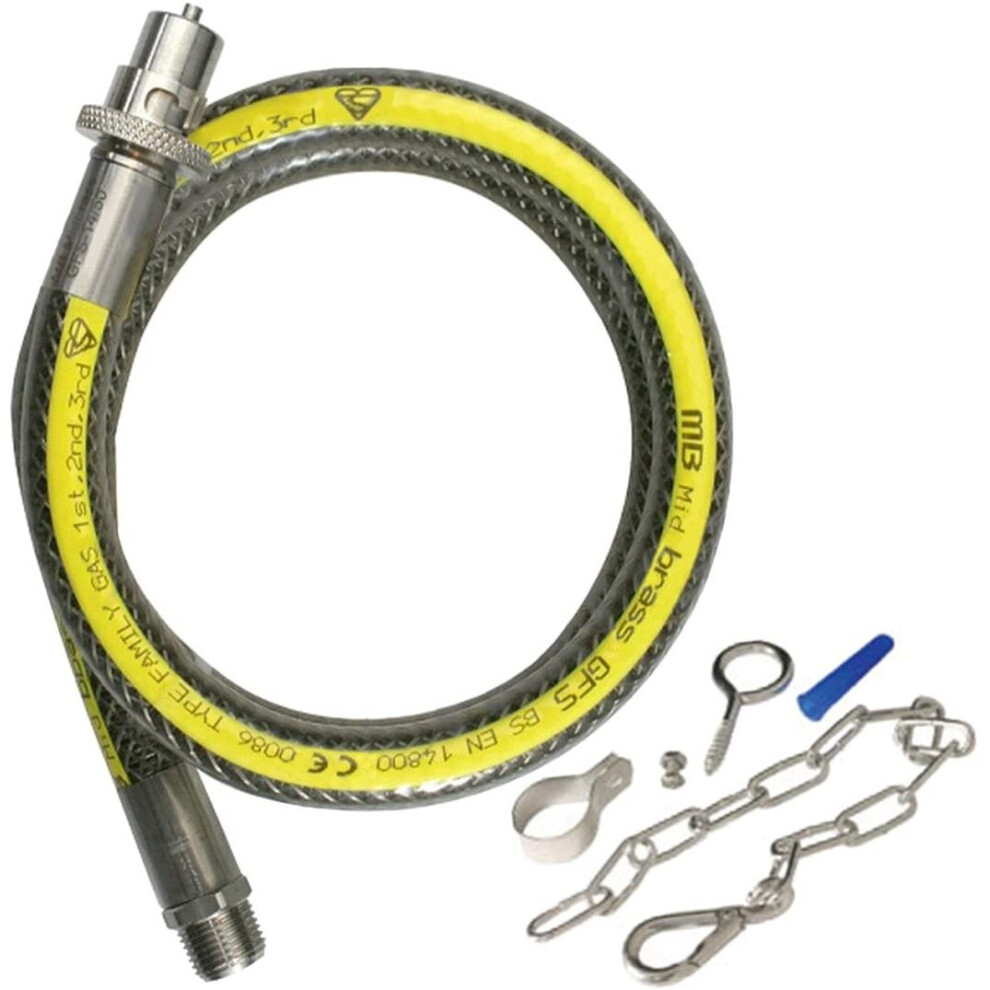 Spares2go Universal Oven Cooker Gas Supply Hose Pipe + Safety Chain (3Ft 1/2 Inch, Straight Bayonet, Bs En14800 Ce)