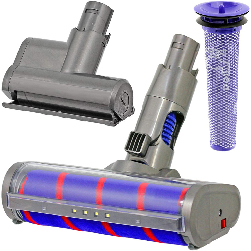Spares2go Soft Roller Brush Head Hard Floor Tool, Mini Turbine Tool + Filter For Dyson Dc58 Dc62 Vacuum Cleaner