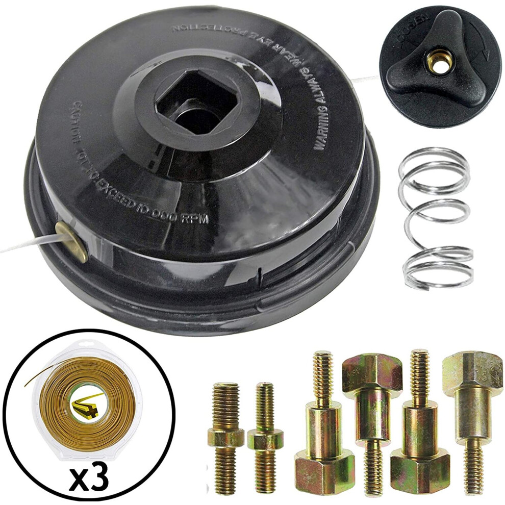 UNIVERSAL Dual Line Manual Feed Head with Bolts +3 x 80m Dual Core Refill for Strimmer/Trimmer/Brushcutter