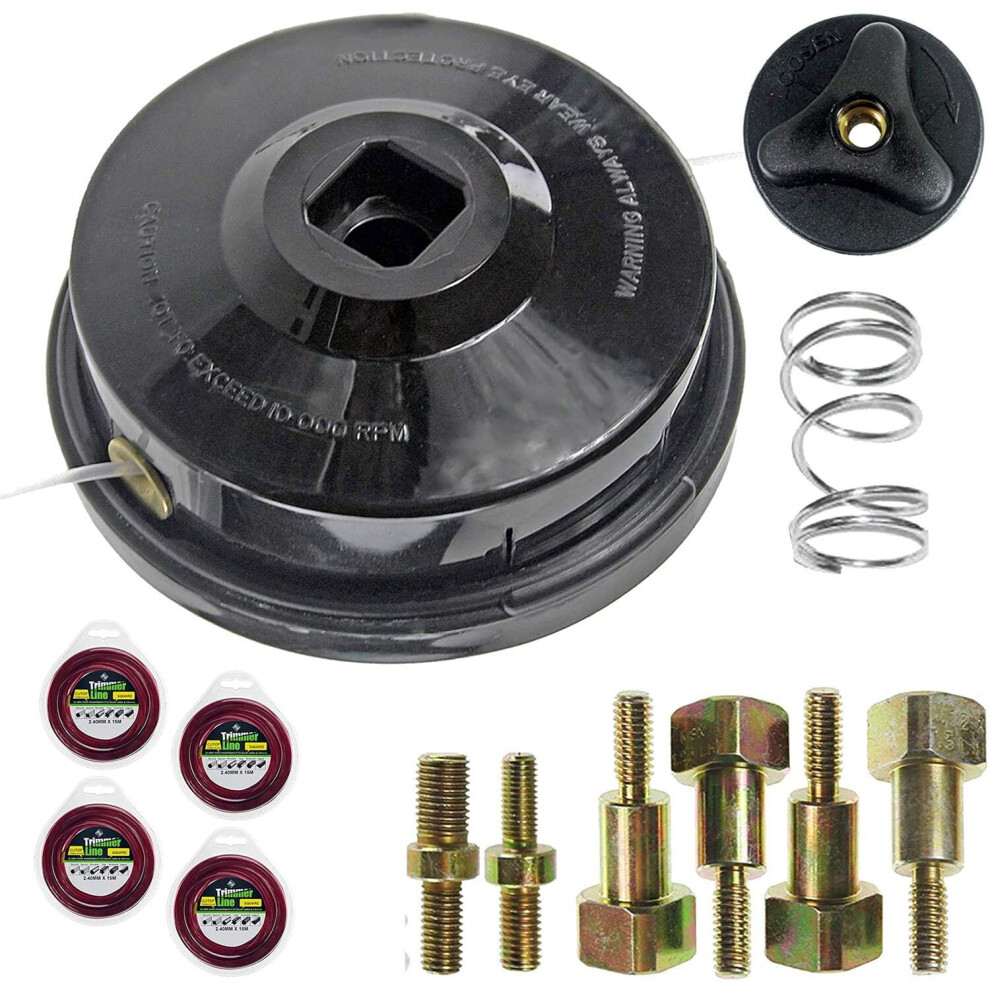 UNIVERSAL Dual Line Manual Feed Head with Bolts + 4 x 15m Refill for Strimmer/Trimmer/Brushcutter