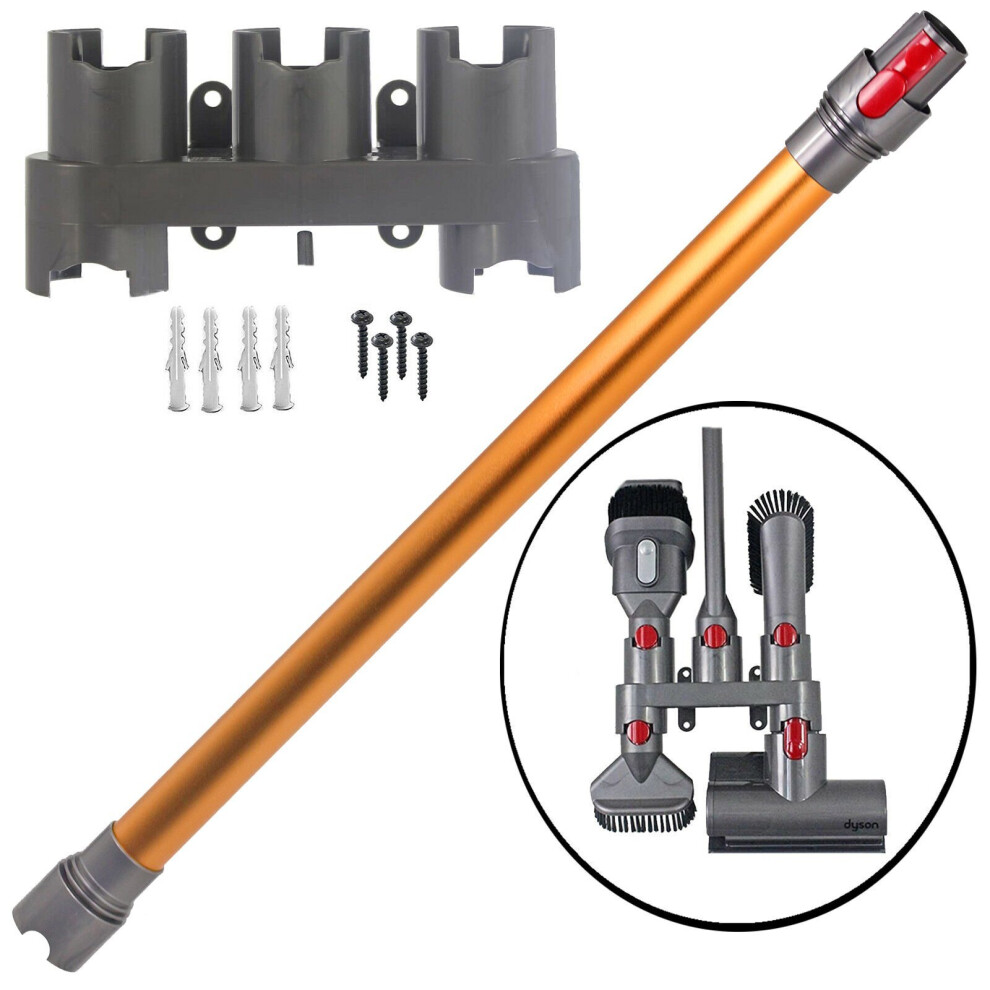 Spares2go Orange Rod Wand Tube Pipe For Dyson V8 Sv10 Vacuum + Wall Mount Tool Holder Rack
