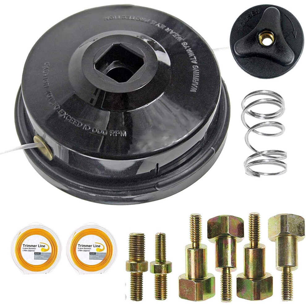 Spares2go Universal Dual Line Manual Feed Head With Bolts + 2 X 90M Refill For Strimmer/Trimmer/Brushcutter