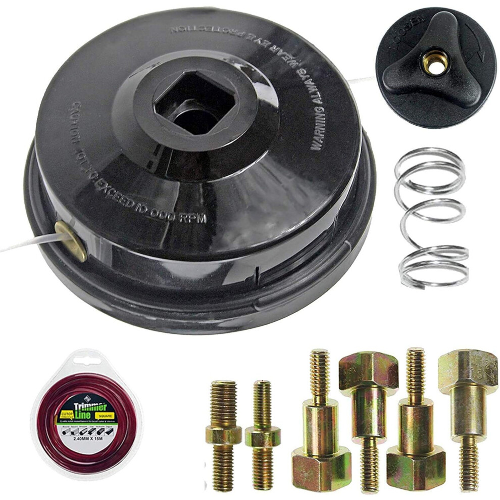 Spares2go Universal Dual Line Manual Feed Head With Bolts + 15M Refill For Strimmer/Trimmer/Brushcutter