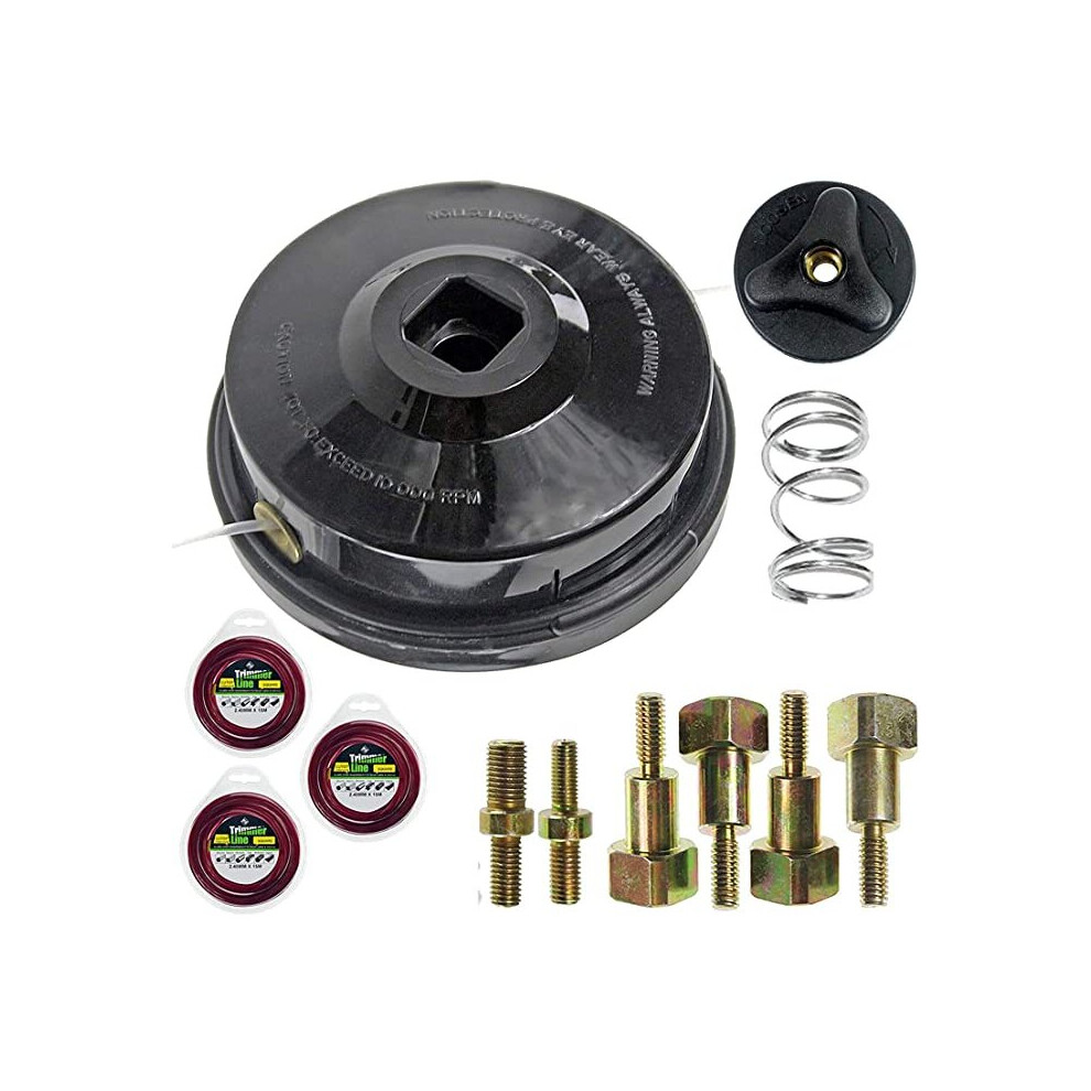 Spares2go Universal Dual Line Manual Feed Head With Bolts + 3 X 15M Refill For Strimmer/Trimmer/Brushcutter