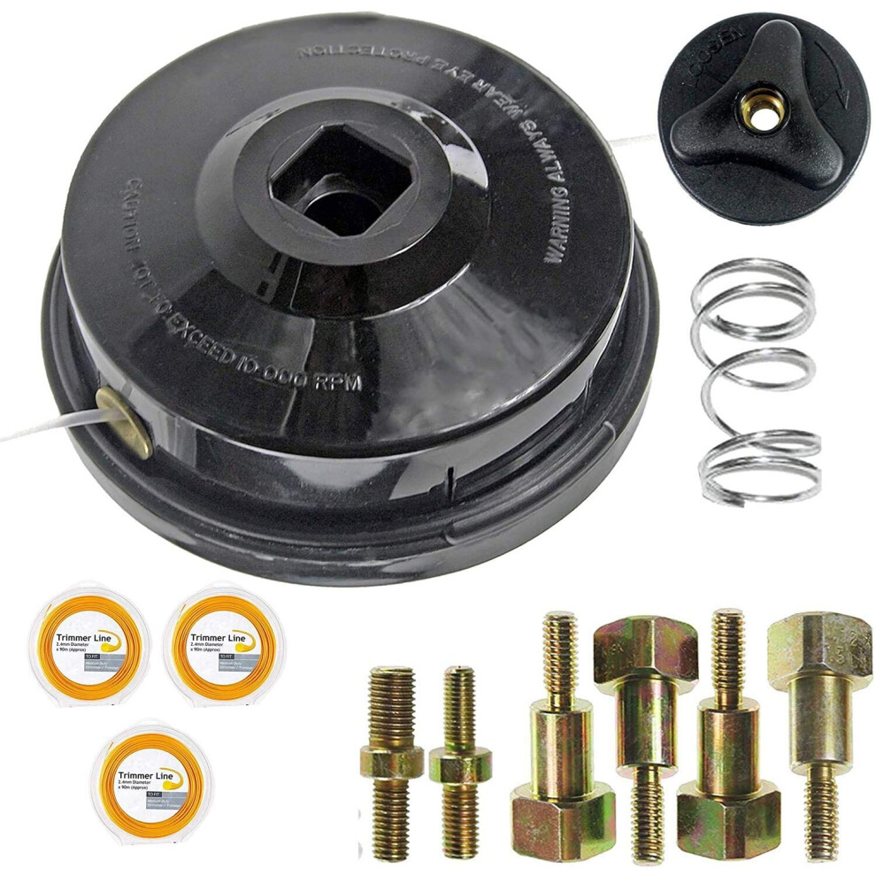 UNIVERSAL Dual Line Manual Feed Head with Bolts + 3 x 90m Refill for Strimmer/Trimmer/Brushcutter