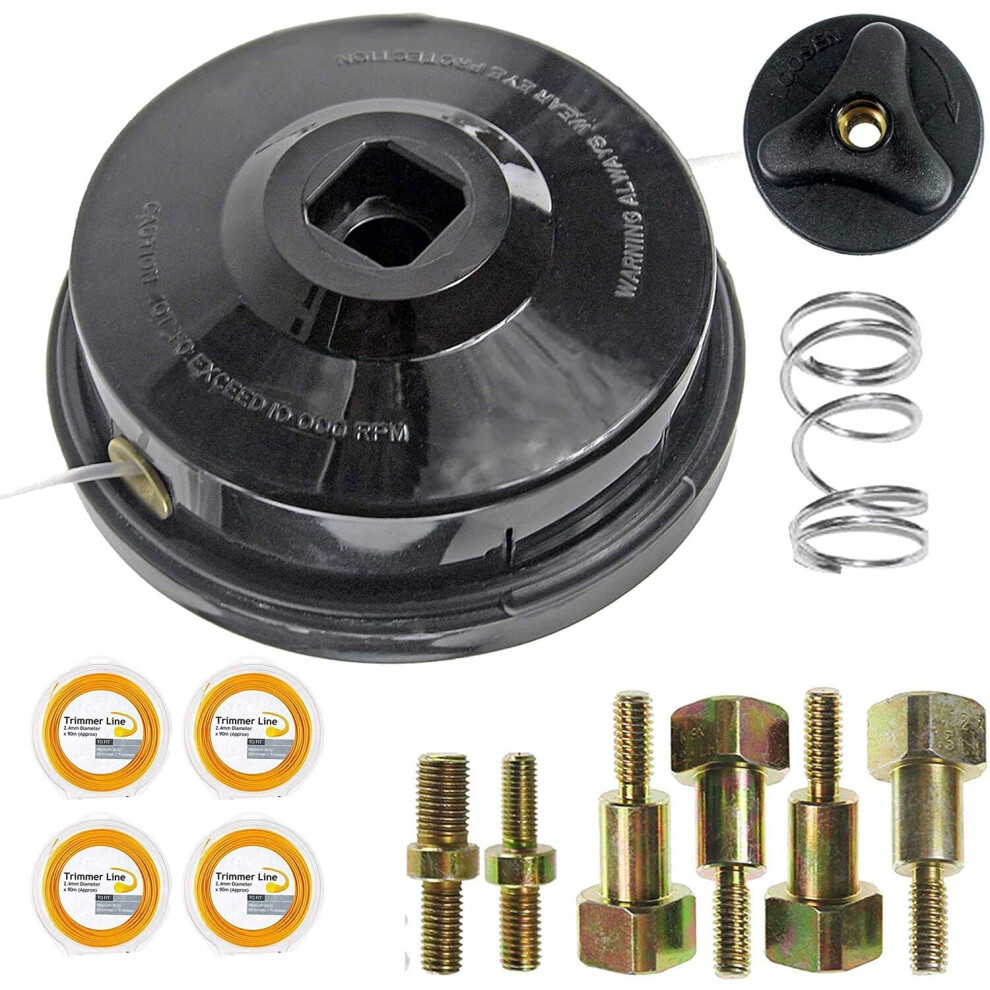 UNIVERSAL Dual Line Manual Feed Head with Bolts + 4 x 90m Refill for Strimmer/Trimmer/Brushcutter