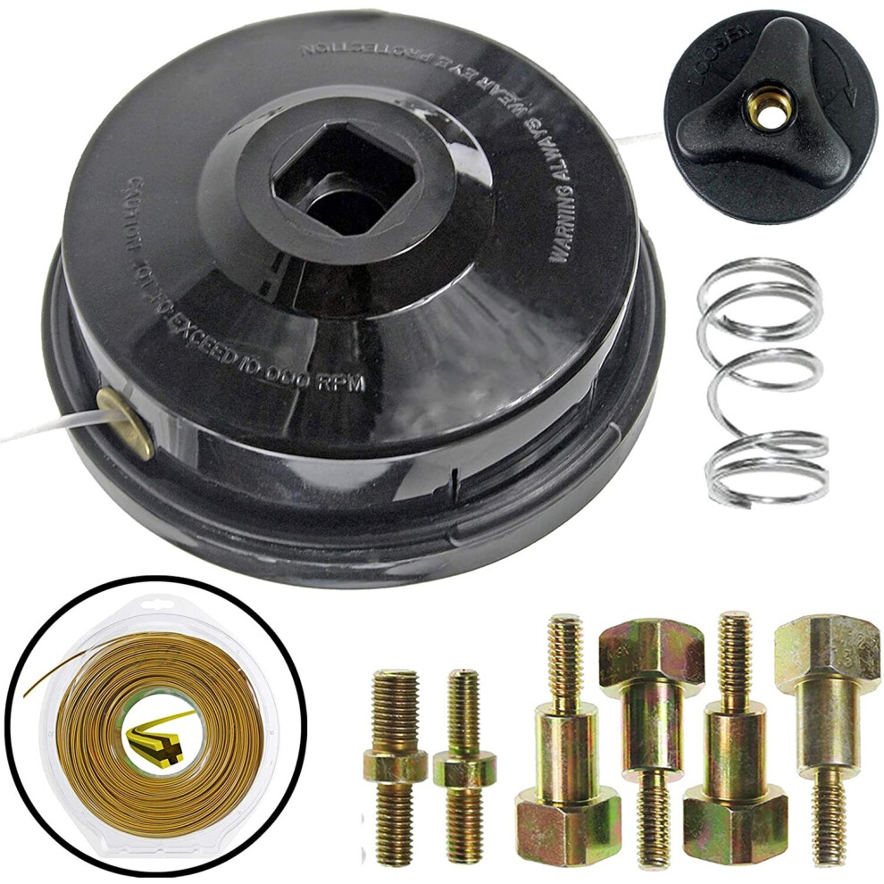 Spares2go Universal Dual Line Manual Feed Head With Bolts + 80M Dual Core Refill For Strimmer/Trimmer/Brushcutter