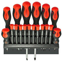 18-Piece Magnetic Precision Screwdriver Set with Wall Mount Bracket - Phillips, Pozidriv, Slotted, Flat, Torx, Small & Large Drivers