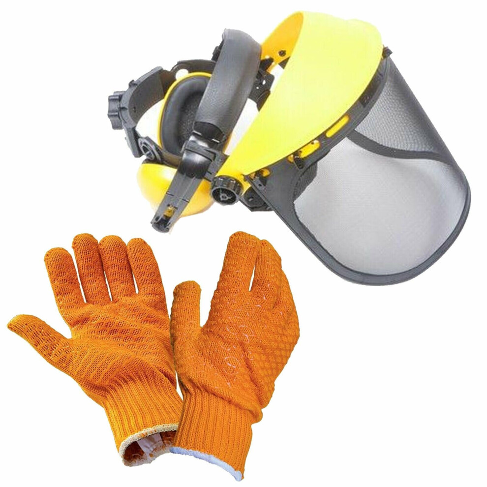 Safety Helmet Grass Hedge Trimmer Strimmer Safety Kit with Gloves Visor Muffs