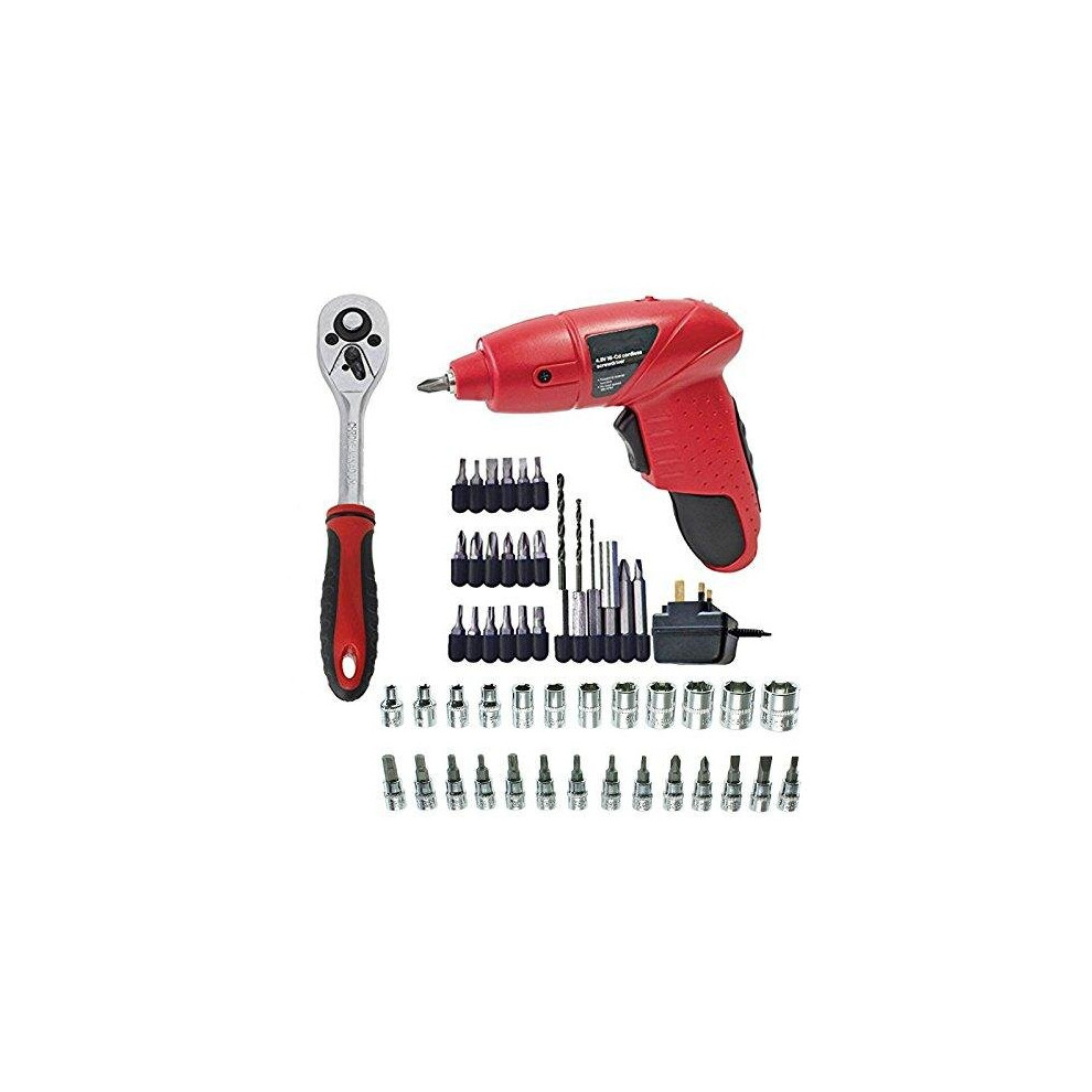 27 Piece 1/4" Ratchet Wrench Socket + Mini Cordless Electric Screwdriver Drill Tool Bits