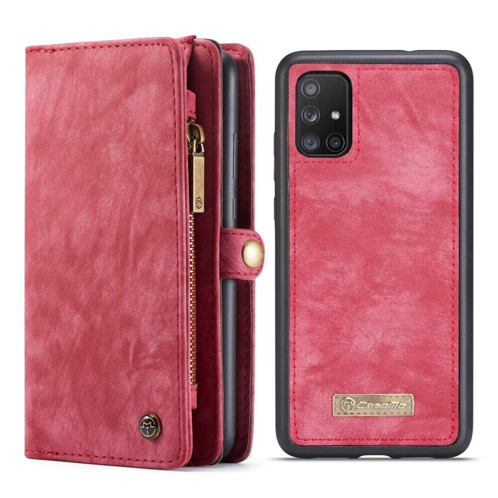 Samsung Galaxy A71 PU & TPU Protective Detachable Wallet Case with 11 Card Slots -Red