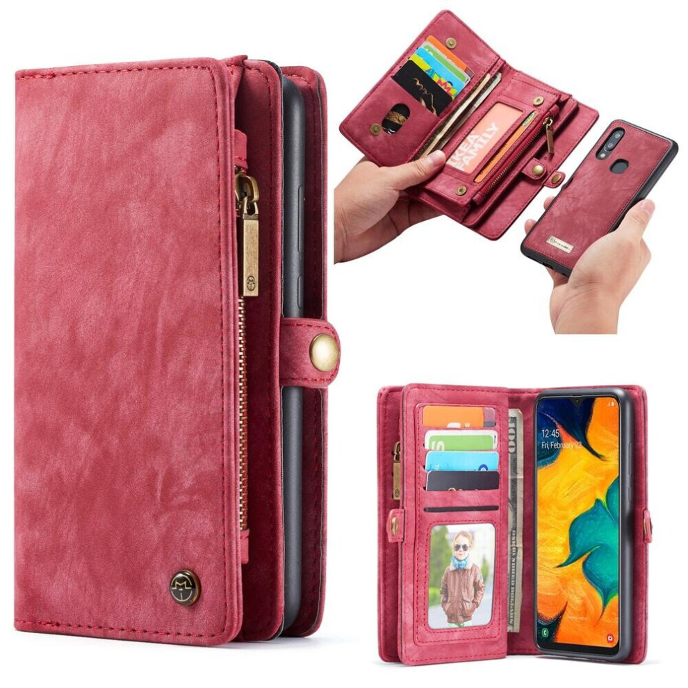 Samsung Galaxy A40 PU & TPU Protective Detachable Wallet Case with 11 Card Slots -Red