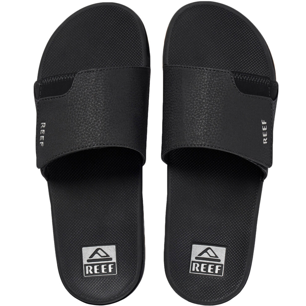 (11 UK, Black/Silver) Reef Mens Fanning Summer Beach Sandals Slides Flip Flops Sliders