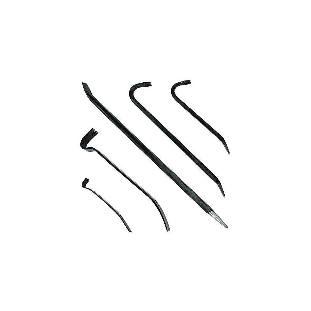 Spares2go 5-Piece Crowbar Set: 12In, 18In Wrecking Bars, 24In Crow Bar, 15In & 7In Flat Pry Bars - Steel Wrecking & Pry Kit