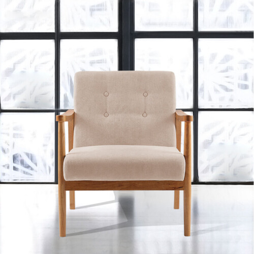 Living And Home Modern Oak Wooden Single Sofa Armchair, Beige 2