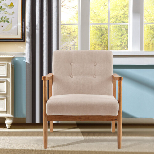 Living And Home Modern Oak Wooden Single Sofa Armchair, Beige