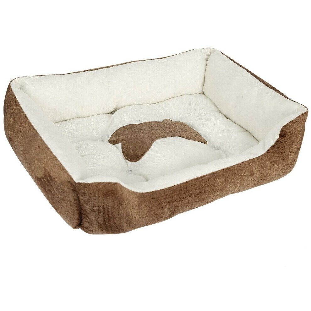 (Brown, M -23.6"x17.7"x5.9") Large Pet Dog Cat Bed House Soft Warm Kennel Mat