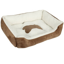 (Brown, S -19.7"x15.8"x5.9") Large Pet Dog Cat Bed Soft Warm Kennel Mat Washable