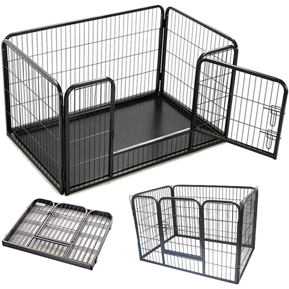 (6 Panel Heavy Duty Dog Cage Foldable Crate M(107x71x73cm)) Puppy Dog Play Pen Whelping Dog Crate Cage Fence With Tray