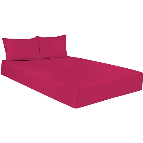 (Plain Dyed Poly Cotton Fitted Sheet (Fuschia,Super King)) Plain Dye