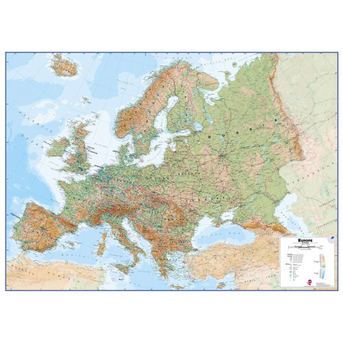 (135.7 cm x 98.5 cm, Paper) Europe Wall Map Physical
