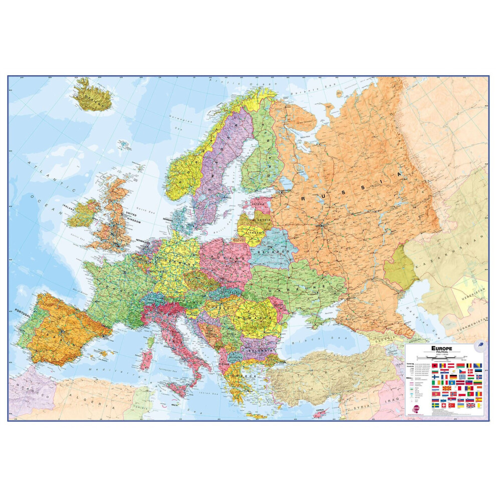 (135.7 cm x 98.5 cm, Laminated) Large Europe Wall Map Political (Laminated)