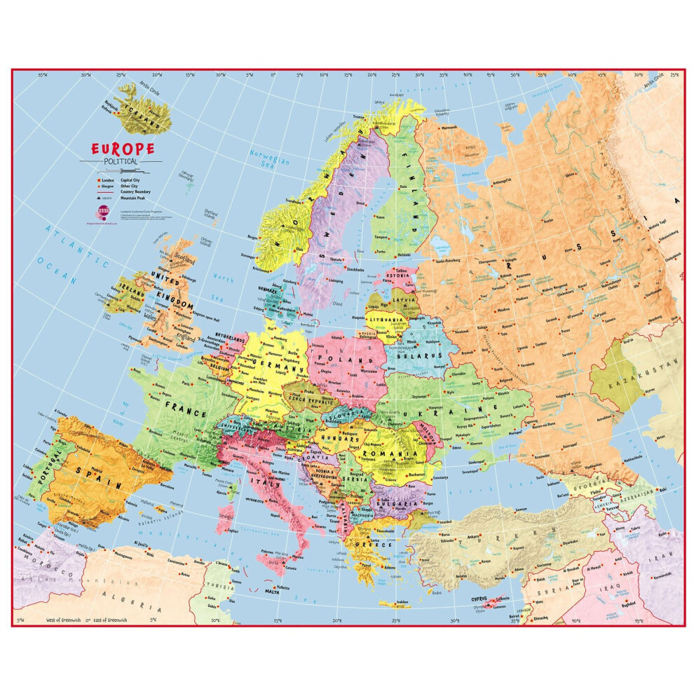 (120 cm x 100 cm) Primary Europe Wall Map Political