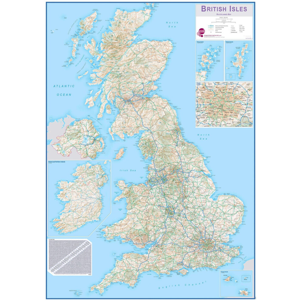 (84.1 cm x 118.9 cm, Laminated) British Isles Routeplanning Map