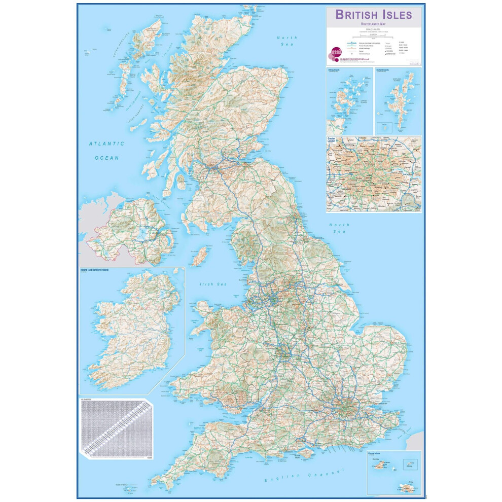 Maps International (84.1 Cm X 118.9 Cm, Laminated) British Isles Routeplanning Map