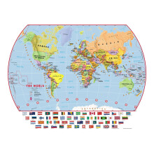 (103 cm x 73 cm) Primary World Wall Map Political with flags