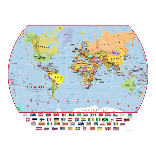 (103 cm x 73 cm) Primary World Wall Map Political with flags