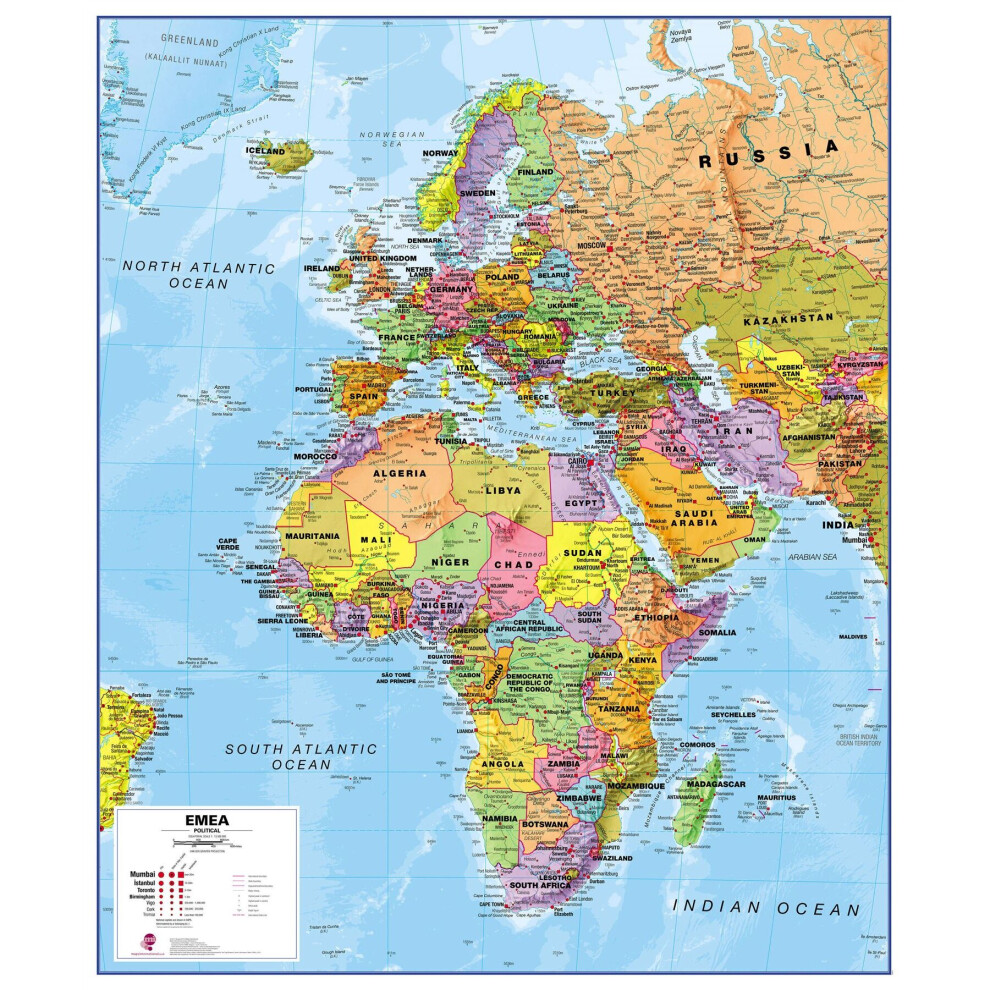 Maps International (100 Cm X 120 Cm, Laminated) Europe Middle East Africa (Emea) Political Map