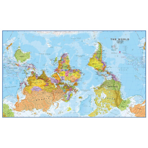 (190.5 cm x 116 cm, Laminated) Upside Down World Wall Map Political