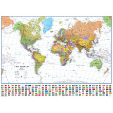 Large World Wall Map Political with flags White Ocean (Laminated)